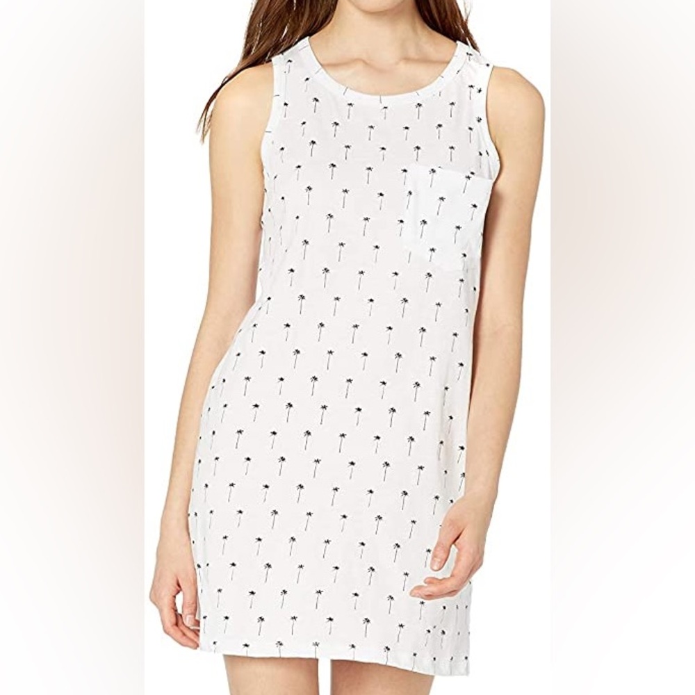 Ripcurl White Sleeveless tank Dress with Black Palm Trees medium Rip Curl